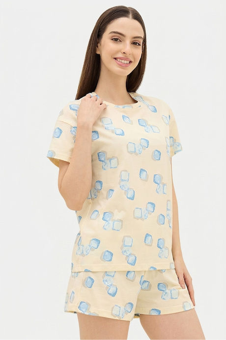 Sweet Dreams Geometric Printed Short Set - Light Yellow — image 5